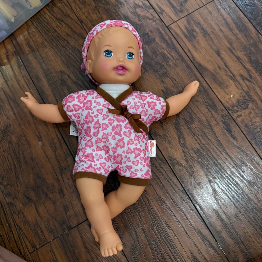 Mattel Pink Baby Doll Toy Little Mommy Blue Eyes 2011 Cheetah Print, played in